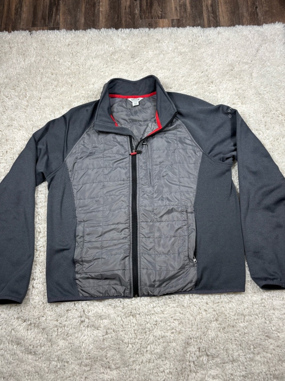 Orvis Men’s XL Mixed Media Hybrid Quilted Jacket Gray Stretch Full Zip
